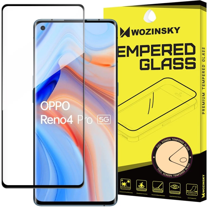 Wozinsky Tempered Glass Full Glue Super Tough Screen Protector Full Coveraged with Frame Case Friendly for Oppo Reno 4 black