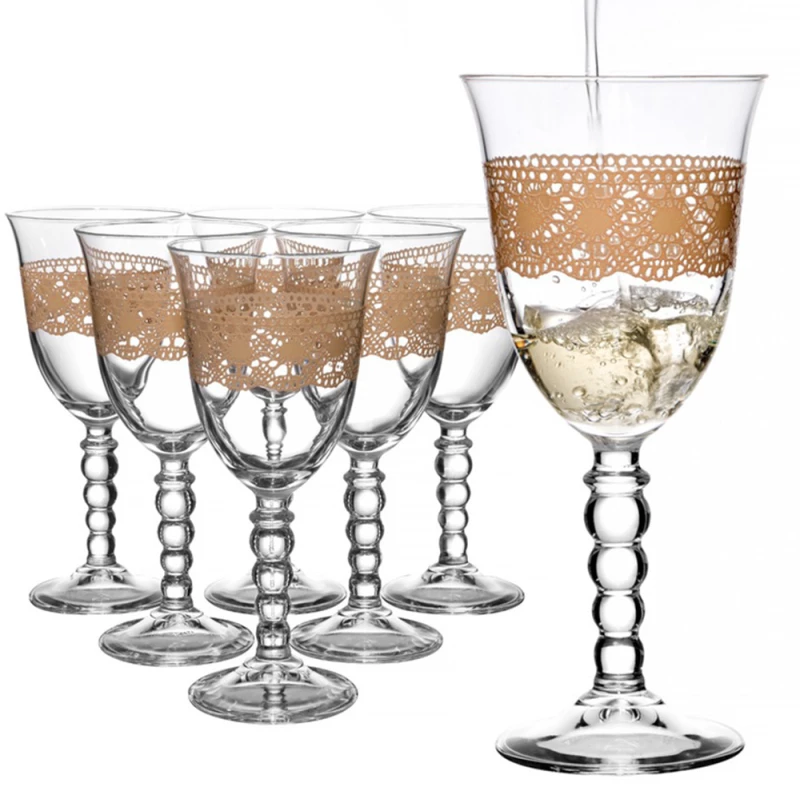 Ποτήρι Κρασιού Κολωνάτο Macrame Beige με πόδι 195ml Marva M67870