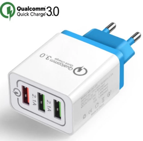 Qualcomm  Φορτιστής Τοίχου Γρήγορης Φόρτισης 3x Θύρα USB (2.1A) (Λευκό/Μπλε) (OEM)