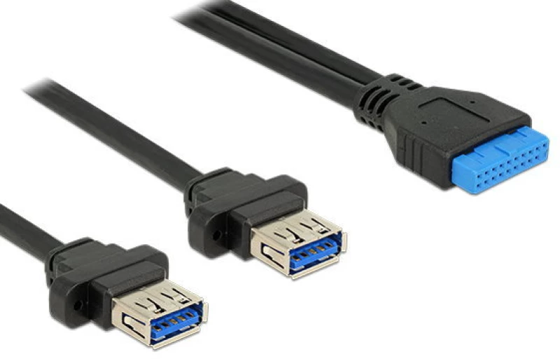 Καλώδιο USB 3.0 19pin Θηλυκό Σύνδεσης Μητρικής σε 2x USB 3.0 Θηλυκό (80cm) (Μαύρο) (OEM)