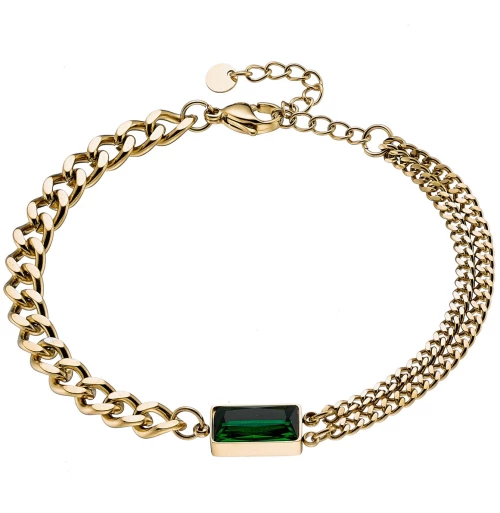 Βραχιόλι με Πράσινη Πέτρα Κοπής BAGUETTE από Ατσάλι 316L σε Χρυσό Χρώμα / ABR-ART00954G1