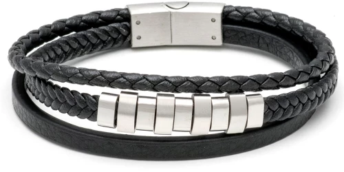 Βραχιόλι Ανδρικό με Δέρμα και Ατσάλι 316L σε Ασημί και Μαύρο Χρώμα / Μήκος 21 cm / Φάρδος 10,20 mm / VISETTI / 21C-BR008B