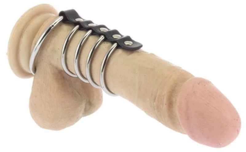 BDSM Δακτυλίδι πέους με 5 κρίκους από δέρμα