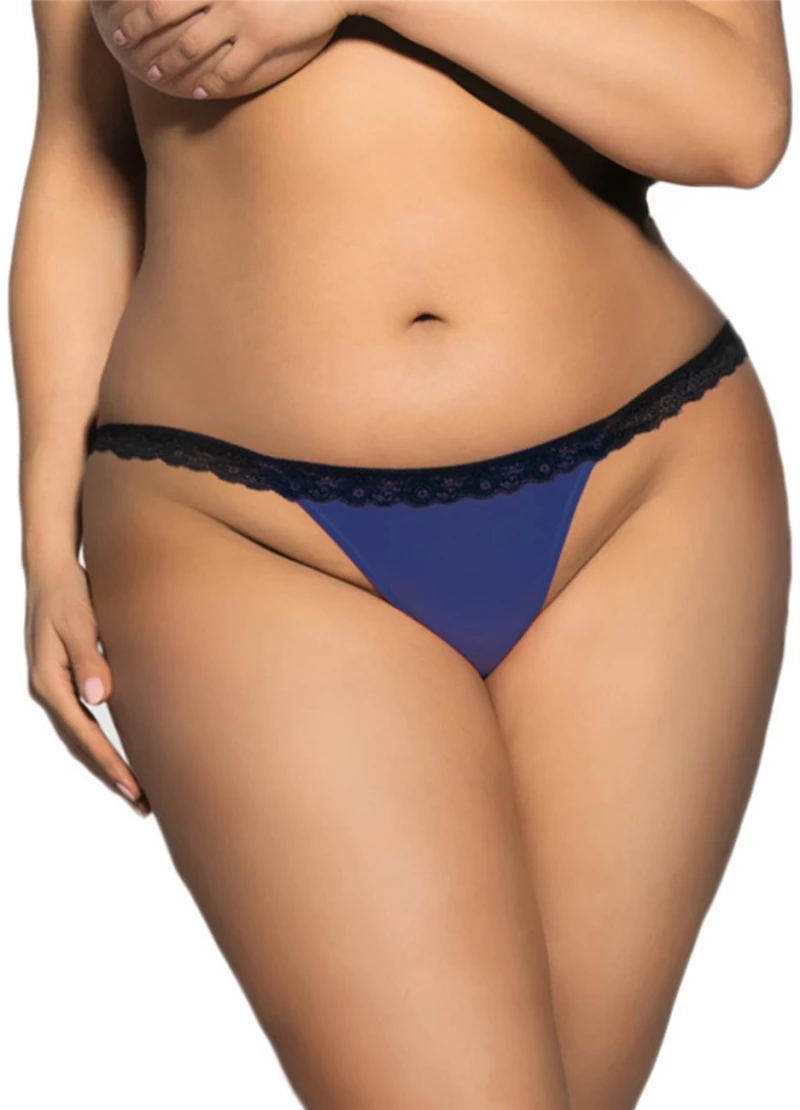 Plus Size Blue Heartbreaker Open Back Lace Trimmed Panty