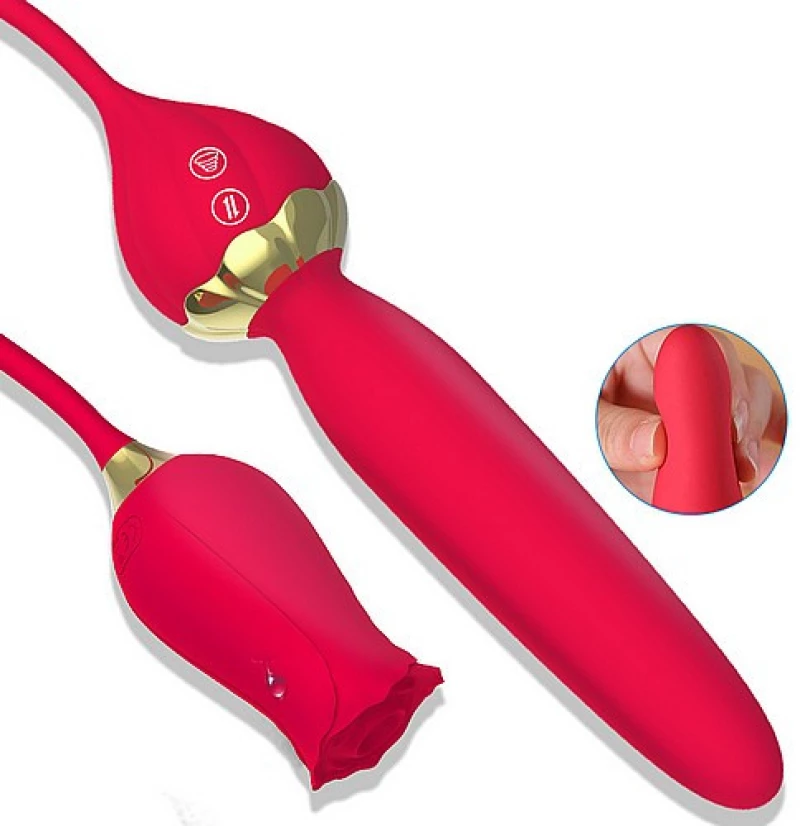 Silicone clit suction Rose with thrusting Wand vibrator