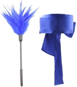 Mystery blue silky shiny Blindfold with a Feather tickler SET