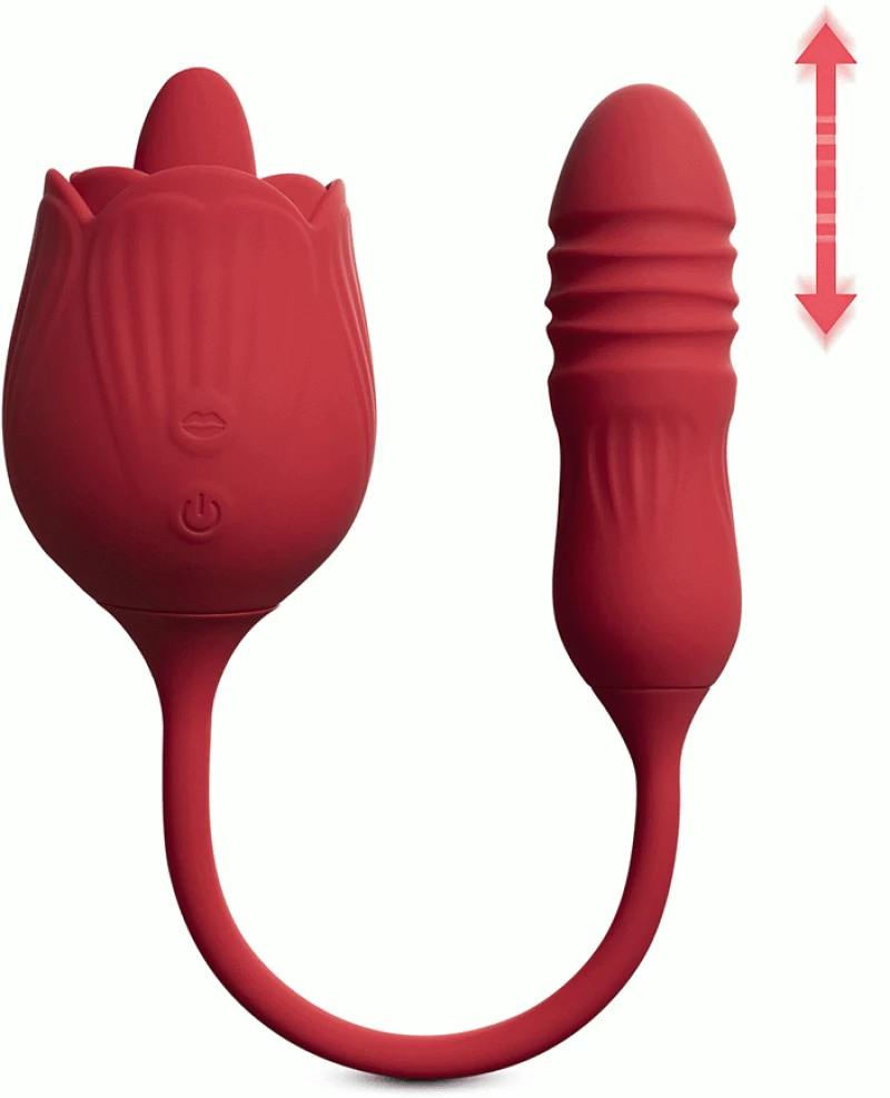 RED silicone clitoral Rose Licking Tongue with thrusting Bullet