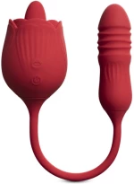 RED silicone clitoral Rose Licking Tongue with thrusting Bullet