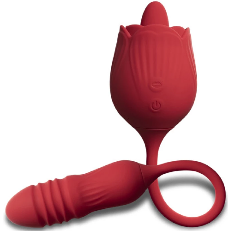 RED silicone clitoral Rose Licking Tongue with thrusting Bullet