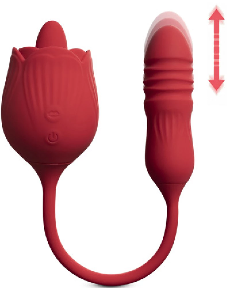 RED silicone clitoral Rose Licking Tongue with thrusting Bullet