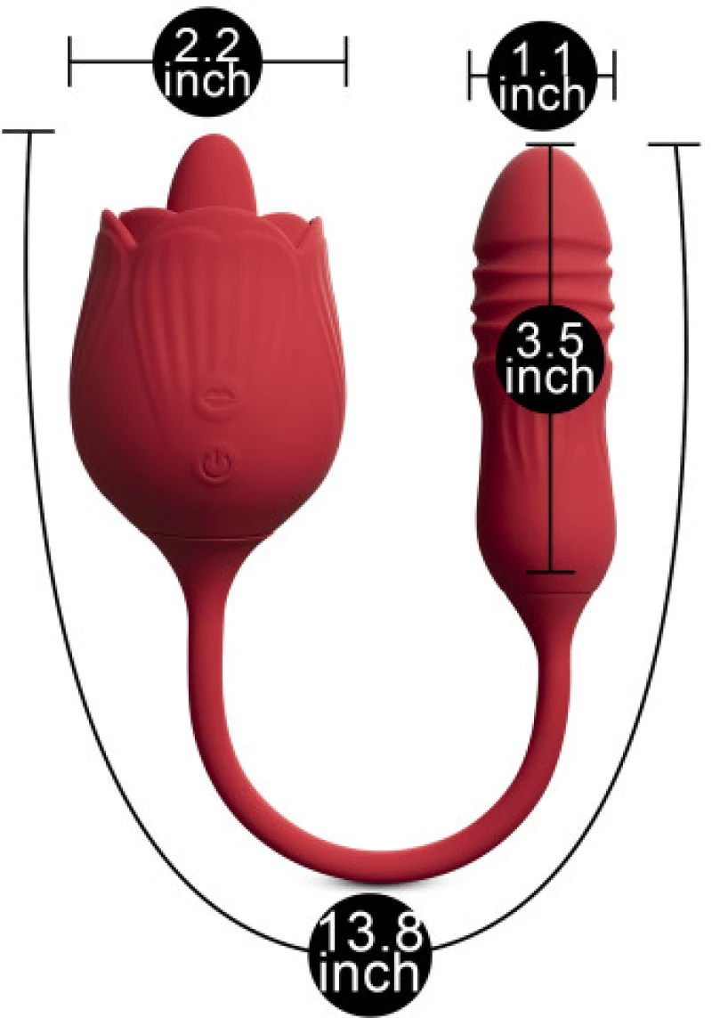 RED silicone clitoral Rose Licking Tongue with thrusting Bullet