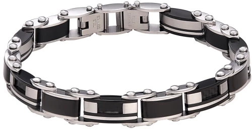 Βραχιόλι Ανδρικό από Ατσάλι 316L Σε Μαύρο και Ασημί Χρώμα / Μήκος 21 Cm / Φάρδος 8,80 Mm / VISETTI / QD-BR229