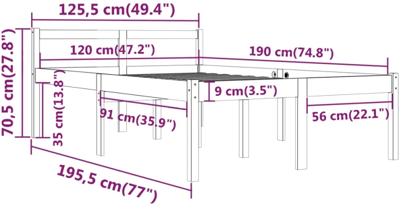 ΠΛΑΙΣΙΟ ΚΡΕΒΑΤΙΟΥ 120 X 190 ΕΚ. ΑΠΟ ΜΑΣΙΦ ΞΥΛΟ 4FT SMALL DOUBLE 810584