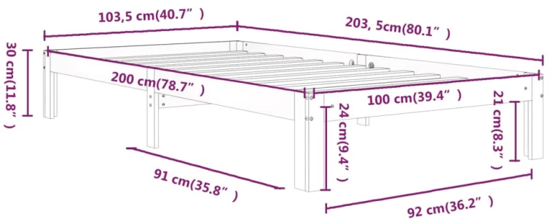 ΠΛΑΙΣΙΟ ΚΡΕΒΑΤΙΟΥ ΛΕΥΚΟ 100 X 200 ΕΚ. ΑΠΟ ΜΑΣΙΦ ΞΥΛΟ ΠΕΥΚΟΥ 810356
