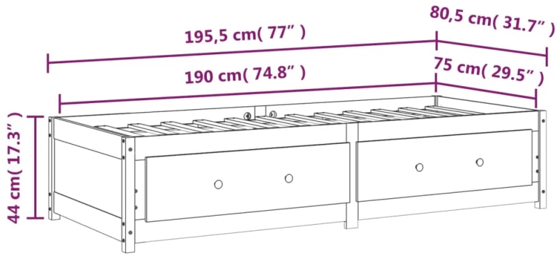 ΚΡΕΒΑΤΙ LED 75X190 ΕΚ ΜΑΣΙΦ ΞΥΛΟ ΠΕΥΚΟΥ 2FT6 SMALL SINGLE 821599