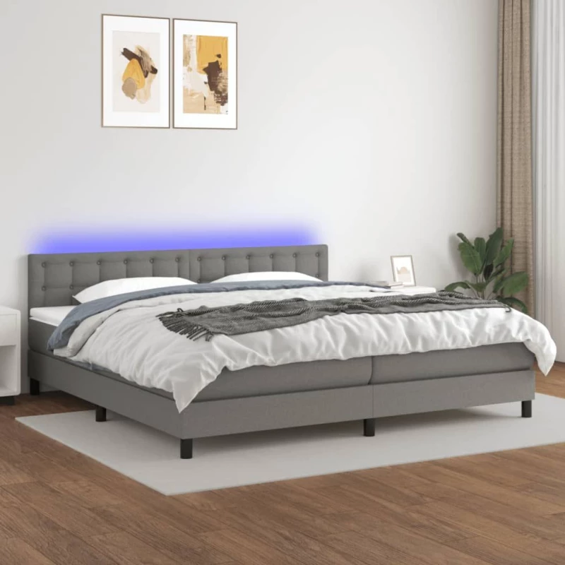 ΚΡΕΒΑΤΙ BOXSPRING ΜΕ ΣΤΡΩΜΑ & LED ΣΚ.ΓΚΡΙ 200X200ΕΚ. ΥΦΑΣΜΑΤΙΝΟ 3133502