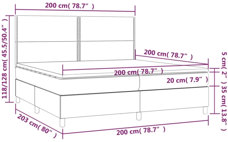 ΚΡΕΒΑΤΙ BOXSPRING ΜΕ ΣΤΡΩΜΑ & LED ΑΝ.ΓΚΡΙ 200X200ΕΚ. ΥΦΑΣΜΑΤΙΝΟ 3134821