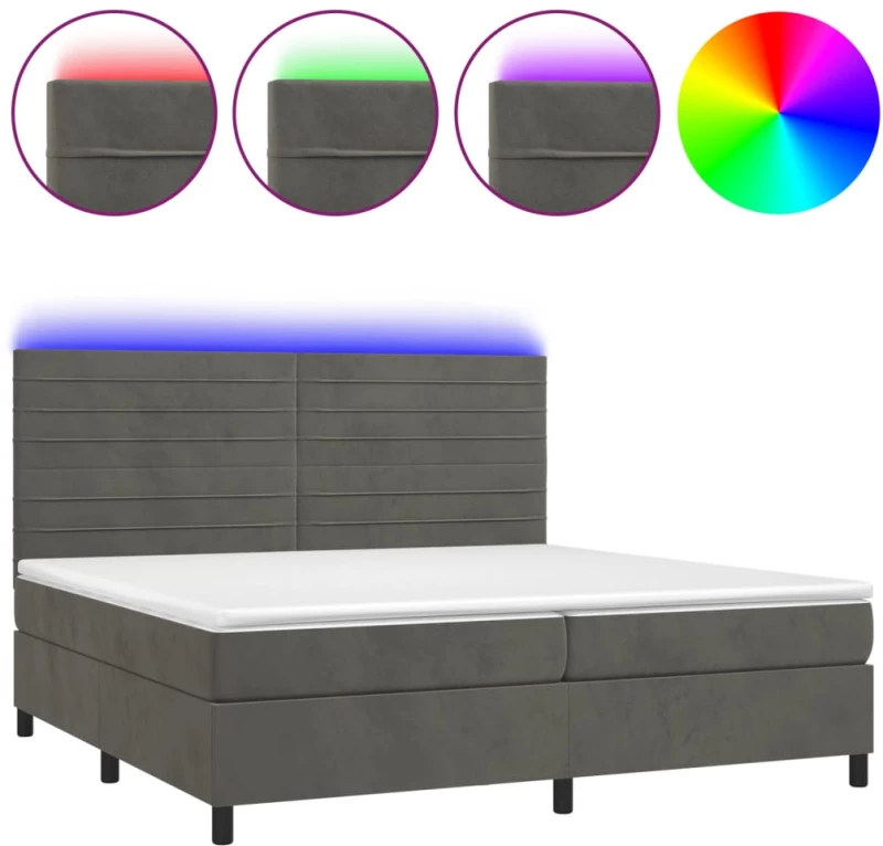 ΚΡΕΒΑΤΙ BOXSPRING ΜΕ ΣΤΡΩΜΑ & LED ΣΚ. ΓΚΡΙ 200X200ΕΚ. ΒΕΛΟΥΔΙΝΟ 3136204