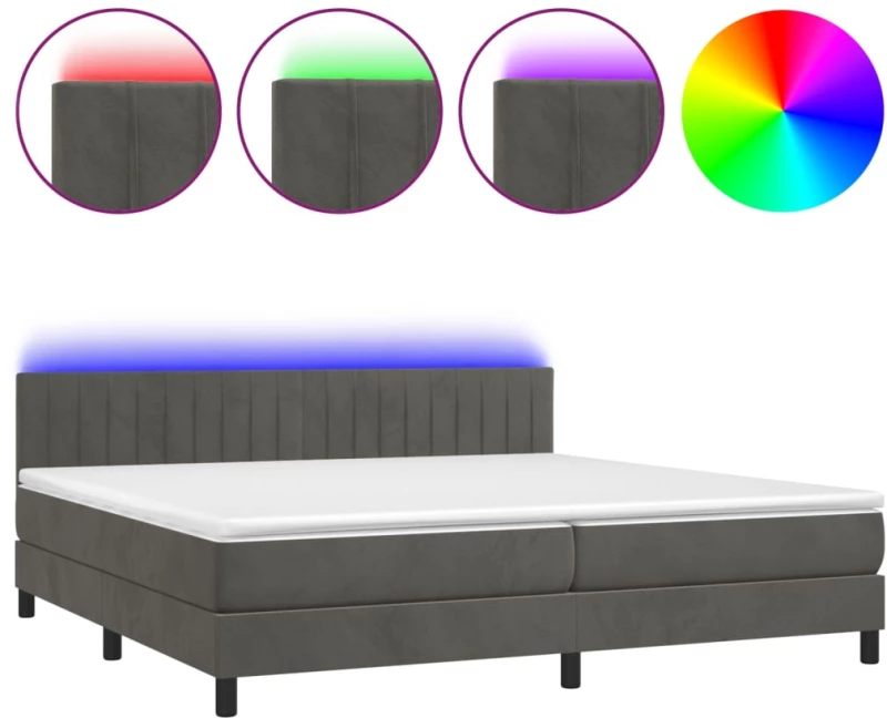 ΚΡΕΒΑΤΙ BOXSPRING ΜΕ ΣΤΡΩΜΑ & LED ΣΚ. ΓΚΡΙ 200X200ΕΚ. ΒΕΛΟΥΔΙΝΟ 3134544