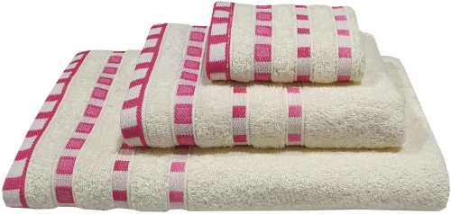 Σετ Πετσέτες 3 τμχ ΚΟΜΒΟΣ Πεννιέ 450γρ/μ2 Πουά Ζακάρ Κρεμ-Κοραλί (30x50, 50x90, 70x140)