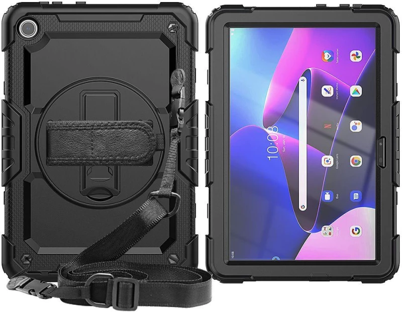 Θήκη TECH PROTECT SOLID360 με περιστρεφόμενη βάση, ιμάντα χειρός, ιμάντα ώμου για LENOVO TAB M10 10.1 3RD GEN 2022 TB-328FU/TB-328XU - ΜΑΥΡΟ