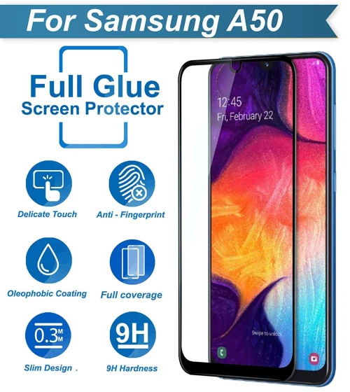 Samsung Galaxy A50 - [Full Coverage] Full Tempered Glass 9D Curved 9H Black(Με πλήρη εφαρμογή σε όλα τα σημεία και όχι μόνο στις άκρες.)
