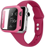 2 in 1 Silicone Strap Watch Band & Protective Case Cover With Tempered Glass Size 38/40- Pomegranate(oem)