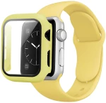 2 in 1 Silicone Strap Watch Band & Protective Case Cover With Tempered Glass Size 40/44- Yellow (oem)