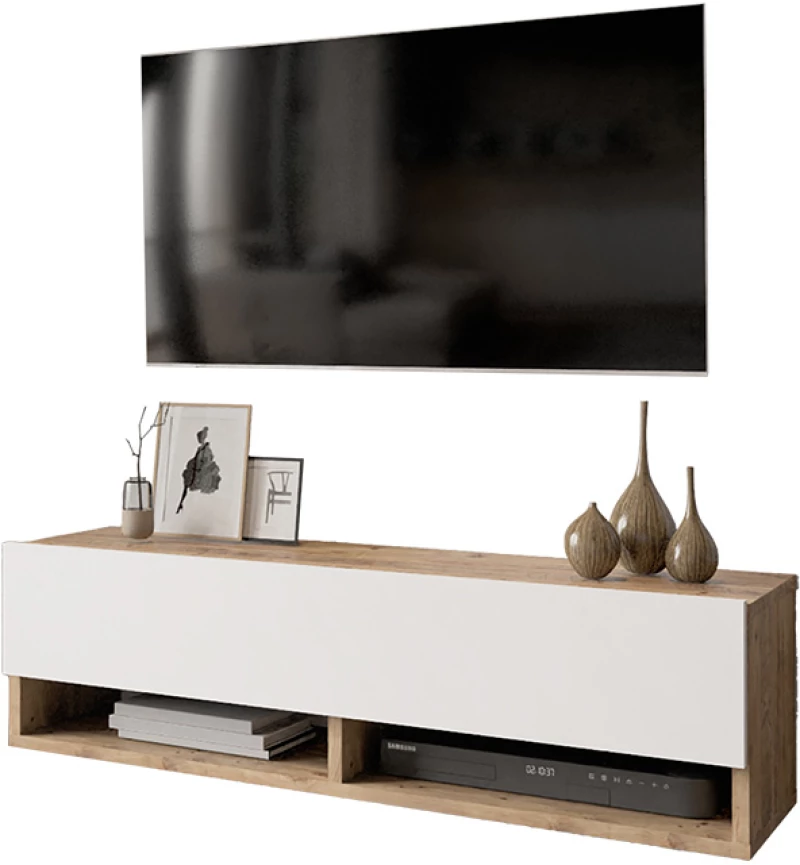 Έπιπλο τηλεόρασης επιτοίχιο Roscoe pakoworld λευκό-oak 100x31.5x29.5εκ
