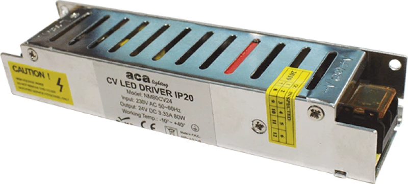 METAL CV LED DRIVER 80W 230V AC-24V DC 3.33A IP20 WITH TERMINAL ACA NM80CV24