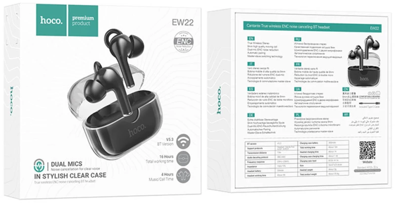 Hoco Casti Bluetooth TWS Noise Cancelling - Hoco Cantante (EW22) - Black 6931474777805