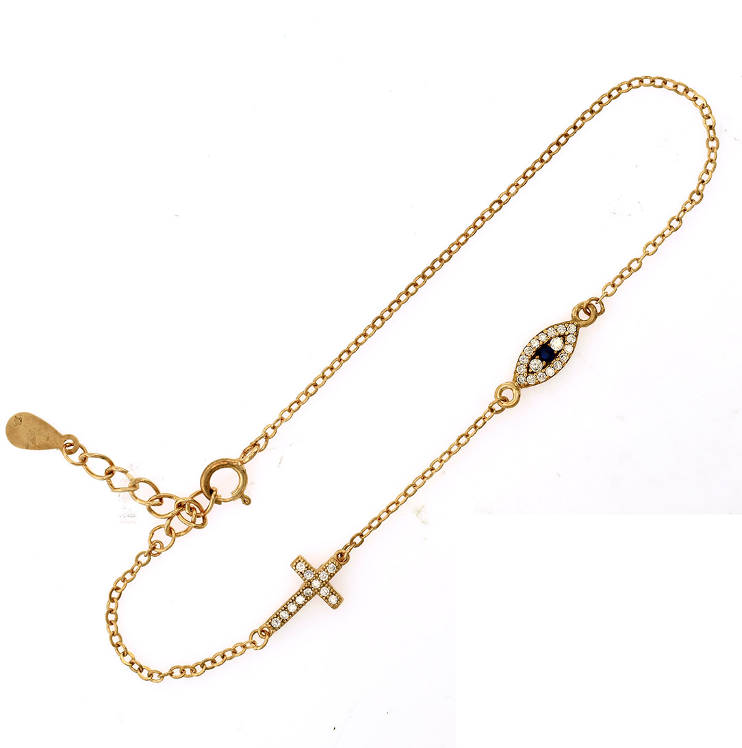 Ασημένιο Ροζ Χρυσό Βραχιόλι Ματάκι Σταυρουδάκι