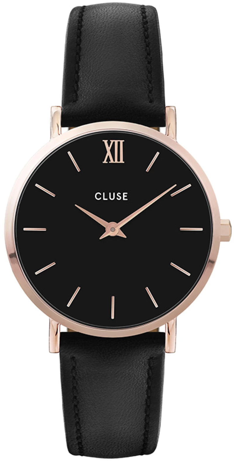 Γυναικείο ρολόι CLUSE Minuit Leather Rose Gold Black/Black