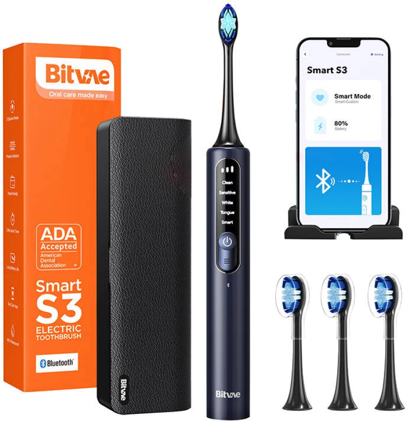 Bitvae Sonic toothbrush with app, tips set, travel case and toothbrush holder S3 (navy blue) 050697