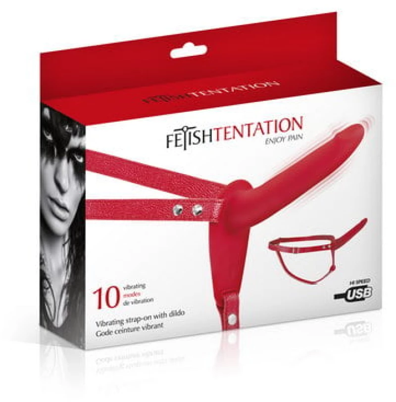 Simple Strap-On Ζώνη με Δονούμενο Dildo (Red) - Fetish Tentation