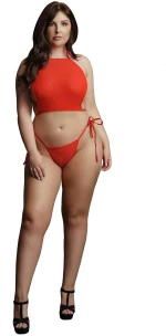 Festive Rhinestone Top and Thong - Plus Size Red
