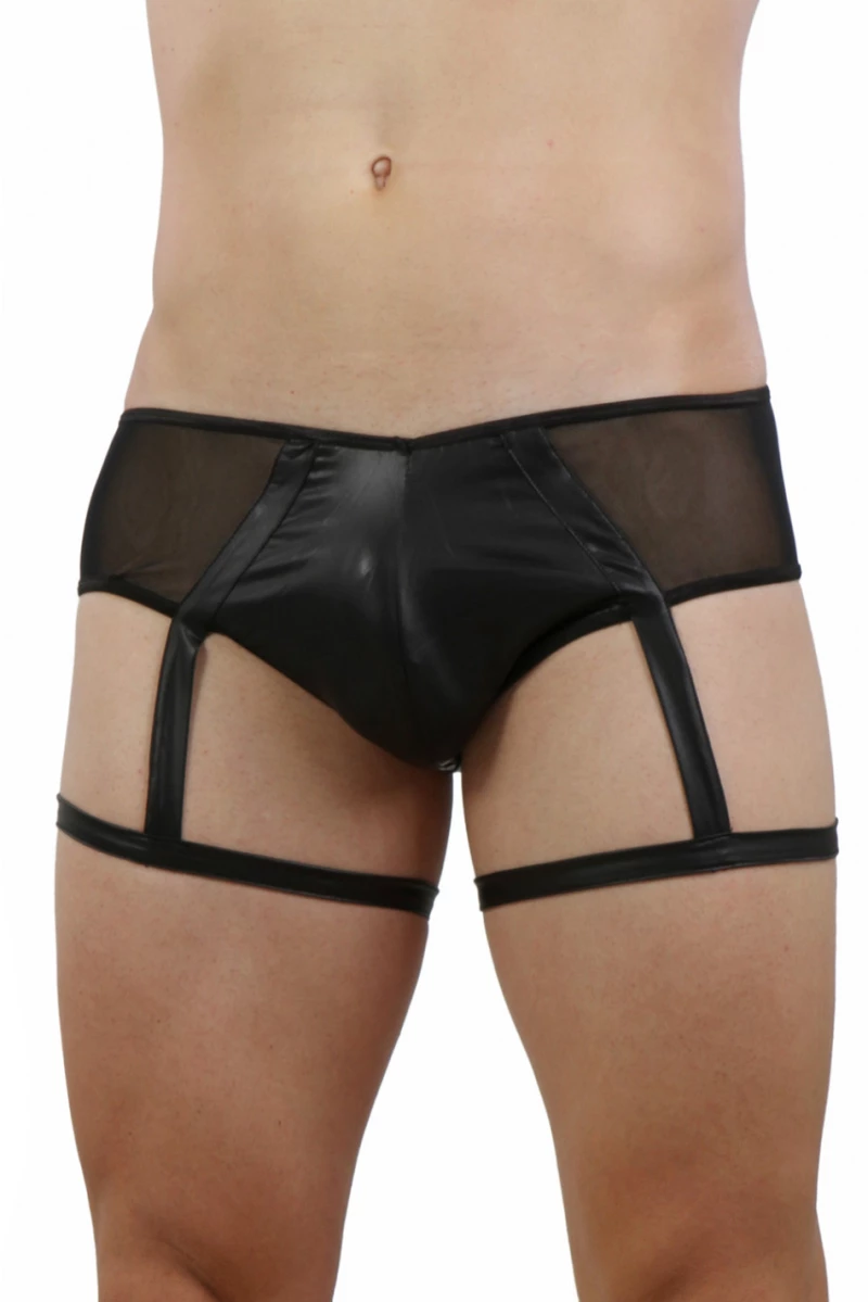 Wetlook brief with thigh ties Black