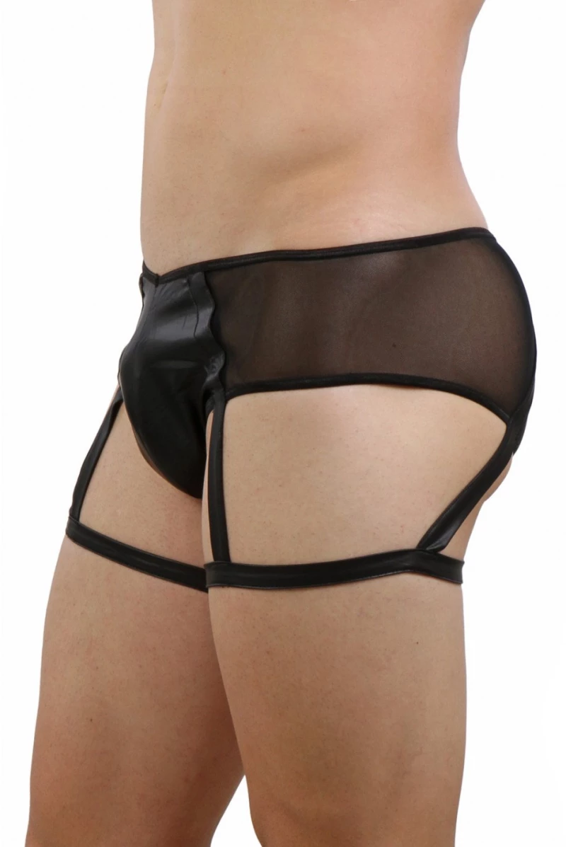 Wetlook brief with thigh ties Black