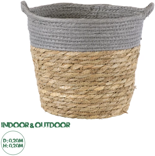 GloboStar® Artificial Garden SYROS 20281 Διακοσμητικό Πλεκτό Καλάθι - Κασπώ Γλάστρα - Flower Pot Μπεζ με Γκρι Φ20cm x Υ20cm