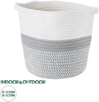 GloboStar® Artificial Garden POSITANO 20319 Διακοσμητικό Πλεκτό Καλάθι - Κασπώ Γλάστρα - Flower Pot Γκρι με Λευκό Φ25cm x Υ25cm