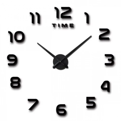 Αυτοκόλλητο Ρολόι Τοίχου Ακρυλικό DIY με Μηχανισμό Quartz 60x60cm - Μαύρο