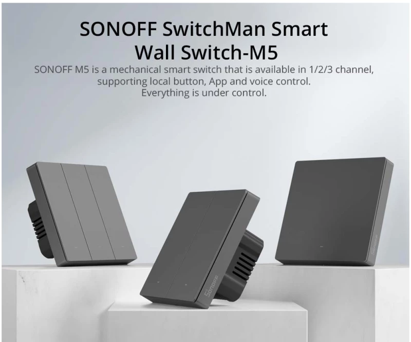 GloboStar® 80089 SONOFF M5-3C-80 SwitchMan Mechanical Smart Switch WiFi & Bluetooth AC 100-240V Max 6A 1320W (2A/Way) 3 Way