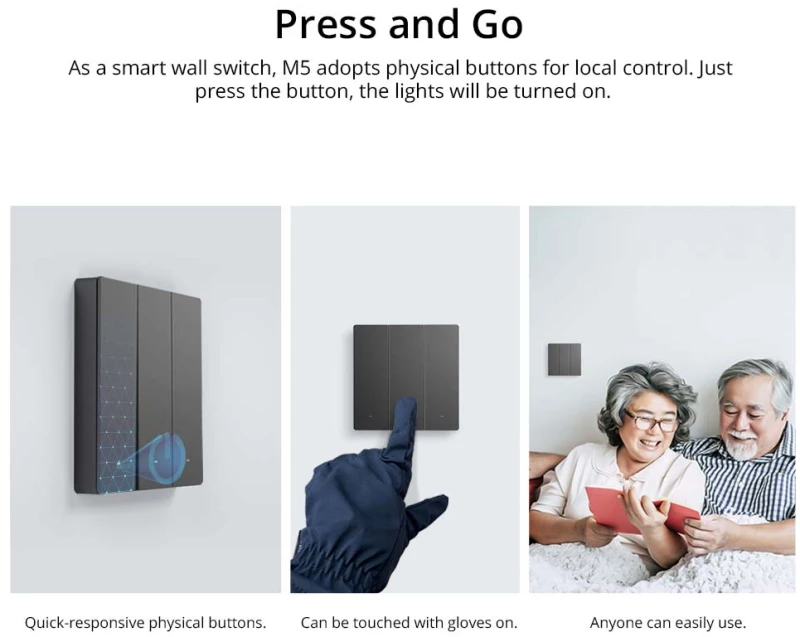 GloboStar® 80089 SONOFF M5-3C-80 SwitchMan Mechanical Smart Switch WiFi & Bluetooth AC 100-240V Max 6A 1320W (2A/Way) 3 Way