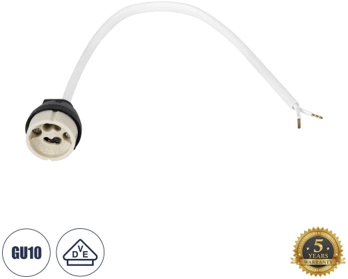 GloboStar® LAMPHOLDER 60499 Ντουί GU10 Πορσελάνης με 30cm VDE Καλώδιο & Anti-Fire Protection High Resistance Tube - ᐊVDEᐅ Certified - IP20 - Φ3.5 x Μ32cm - 5 Years Warranty
