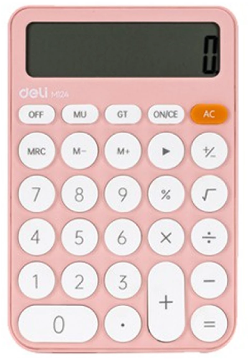 Αριθμομηχανή Deli M124 12ψηφίων Μπαταρία Pink Pastel