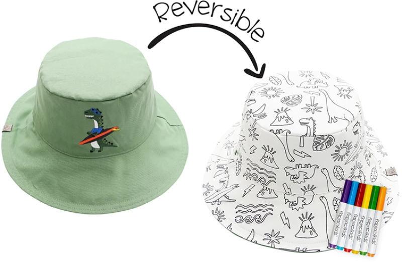 FlapJackKids Kids’ Colouring Sun Hat Medium 3-4year – Dino FJKCS908M