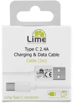 Καλώδιο Type C Long σε USB 2.4A Φόρτισης - Data 2m Λευκό LUC02 Lime