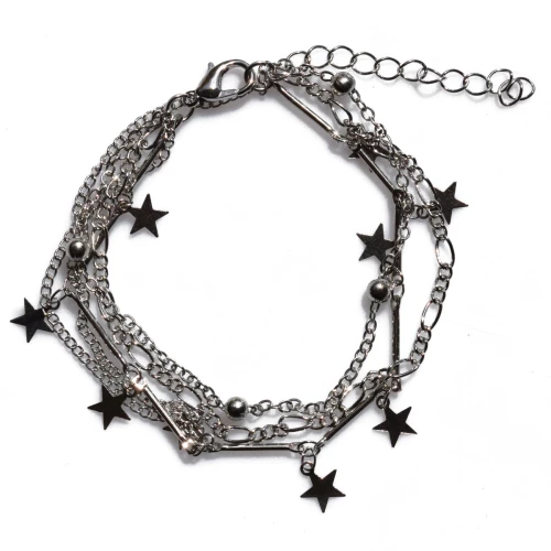 Βραχιόλι φο μπιζού ορείχαλκος αστέρια σφαίρες αλυσίδες σε ασημί χρώμα BZ-BR-00490