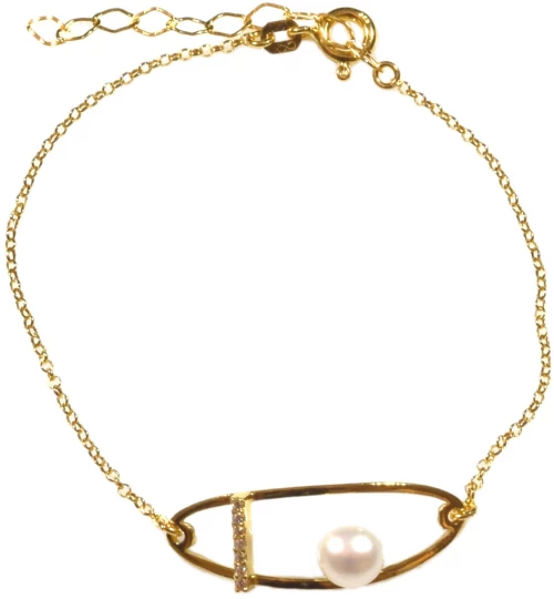 Χειροποίητο ασημένιο βραχιόλι Eight-BR-00025 από επιχρυσωμένο ασήμι 925ο με ημιπολύτιμες πέτρες (πέρλες)