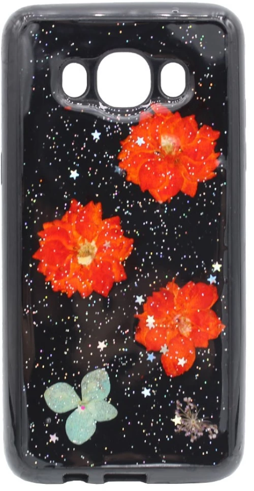 Θήκη TPU σιλικόνης με σχέδιο Λουλούδια για Samsung J5 2016 - μαύρο